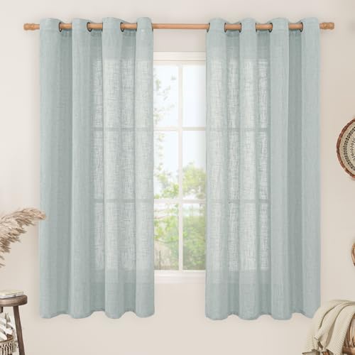 60 Inch Length Sheer Linen Curtains for Bedroom 2 Panels Set (52"W x 60"L (Pack of 2) / Greyish Blue)