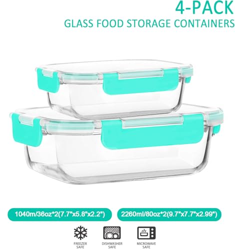 80 oz & 36 oz Extra Large Glass Food Storage Containers with Lids (Clear)