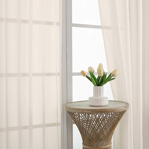 Cream Sheer Curtains 63 Inches Long 2 Panels Set (Cream / 59"W x 63"L (Pack of 2))