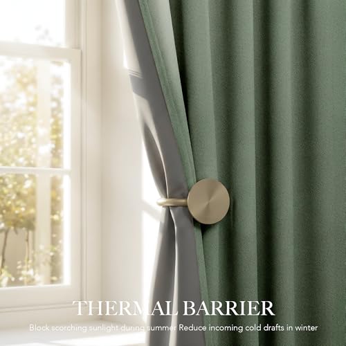 Forest Green 100% Blackout Linen Curtains 96 Length 52 Width (Forest Green / 52"W x 96"L (Pack of 2))