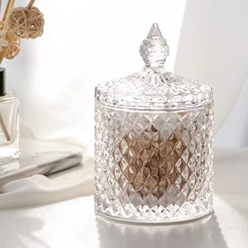 2 Pack Qtip Holder Thick Glass Apothecary Jars with Lid for Bathroom Decor Storage Organizer for Cotton Swabs (10 oz (2 pack) / Clear)