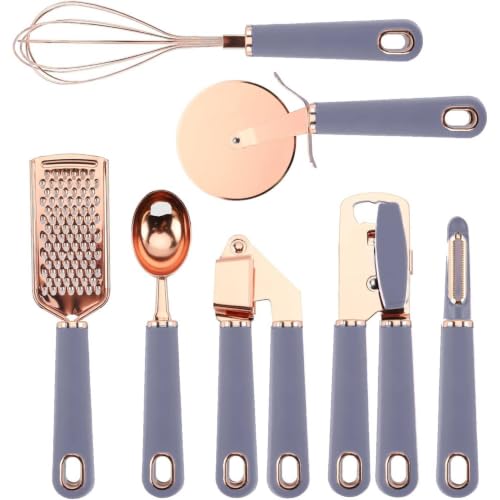 Kitchen Gadget Set Copper Plated Stainless Steel Utensils with Soft Touch Handles (7 Pieces / Copper Grey)