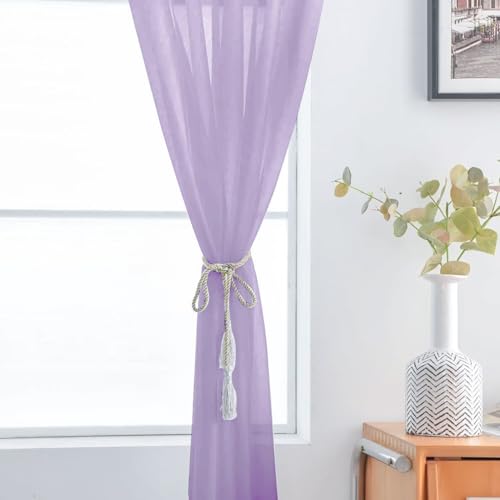 Basic Rod Pocket Sheer Voile Window Curtain Panels Lavender 1 Pair 2 Panels 52 Width 36 Inch Long for Kitchen Bedroom Children Living Room Yard（Lavender (Lavender / 52"W x 36"L (Pack of 2))