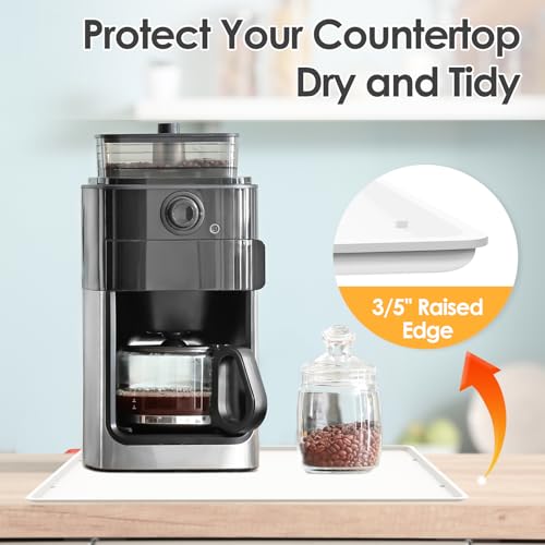 Silicone Coffee Maker Mat with Lip for Countertops (White / 19.7'' x 15'')