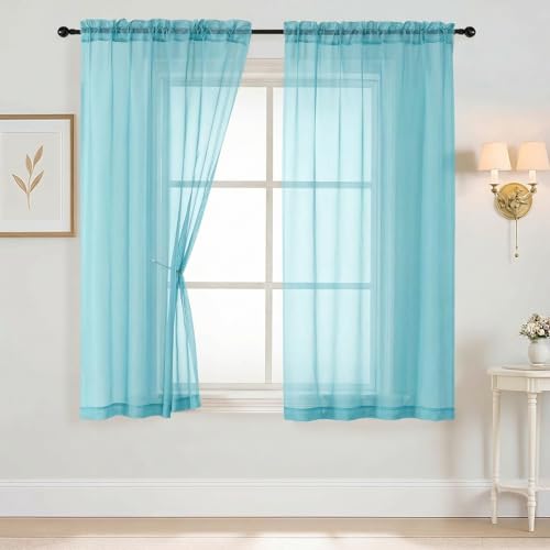 Sheer Curtains 63 Inch Length 2 Panels (42"W x 63"L (Pack of 2) / Aqua)