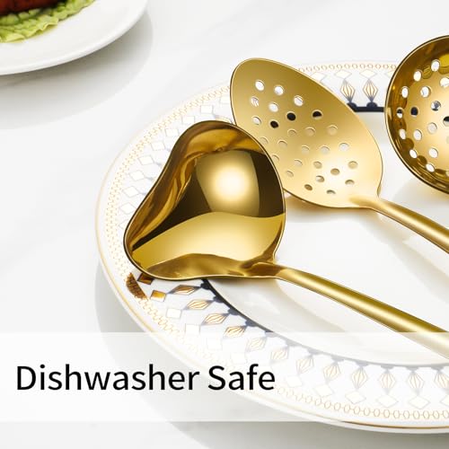 Cooking Utensil Set 11 Pcs Stainless Steel Kitchen Utensils Set Wok Utensils Kitchen Tool Set Spatula Set Heat Resistant Metal Kitchen Tools Ergonomic HandleEasy to Clean Dishwasher Safe (Gold)