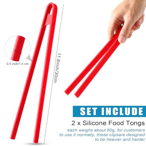 2 Pcs 11.8 Inch Silicone Cooking Tongs Tweezers (Red)