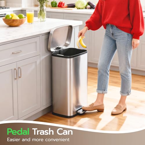 8G Trash Can with Lid (Stainless Steel / 8 G)