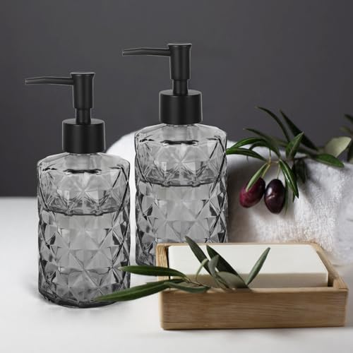 11oz Glass Soap Dispenser with Plastic Pump (Diamond Black)
