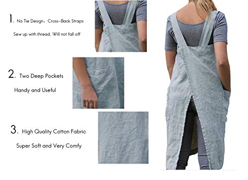Women's Pinafore Square Apron Baking Cooking Gardening Works Cross Back Cotton (XX-Large / Light Blue)