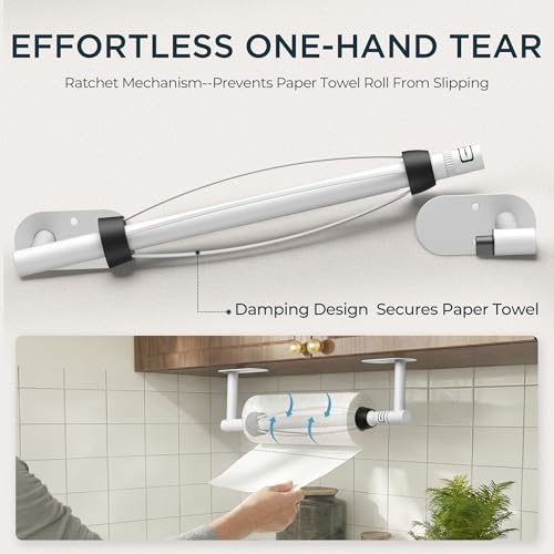 Paper Towel Holder Under Cabinet (White / One-Hand Tear (Upgraded))