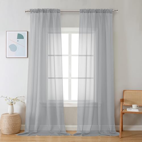Sheer Light Grey Curtains 90 inches Long 2 Panels (Light Grey / 42"W x 90"L (Pack of 2))