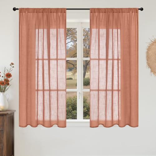 Rust Terracotta Linen Curtains 45 Inch Length (Terracotta / 42"W x 45"L (Pack of 2))