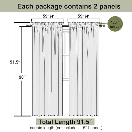 Sage Green Sheer Curtains 90 Inches Long 2 Panels (Sage Green / 59"W x 90"L (Pack of 2))