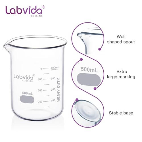 6pcs 500ml Upgrated Thick Glass Beakers (6pcs of Vol.500ml)