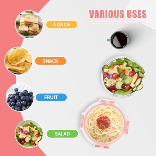 12pack 13oz Small Glass Food Storage Containers with Lids (13oz,12 Pack-Pink Set,Same Size)