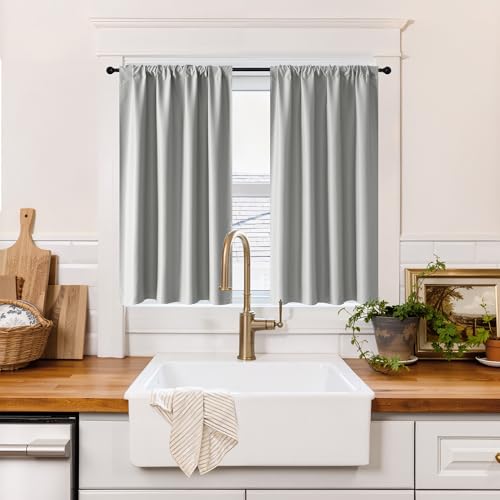 100% Blackout Short Curtains for Small Window (100% Blackout - Sliver Grey / 29"W x 36"L (Pack of 2))