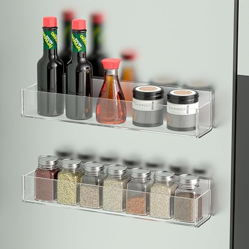 Adhesive Acrylic Spice Rack Organizer for Wall with Nano Double Sided Tape (2 Pack-12" (Rack Only) / Clear)
