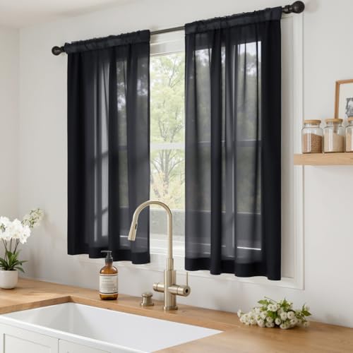 Black Sheer Curtains 63 Inches Long 4 Panels 54 x 63 Inches (54"W x 63"L (Pack of 4) / Black)