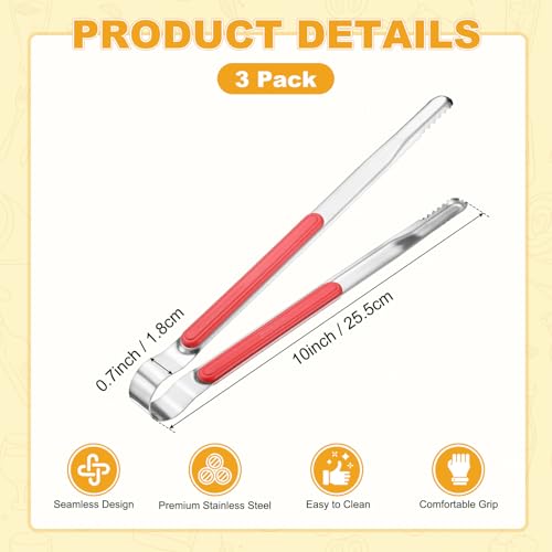 3 Pack Grill Tongs (Red / 10 Inch)
