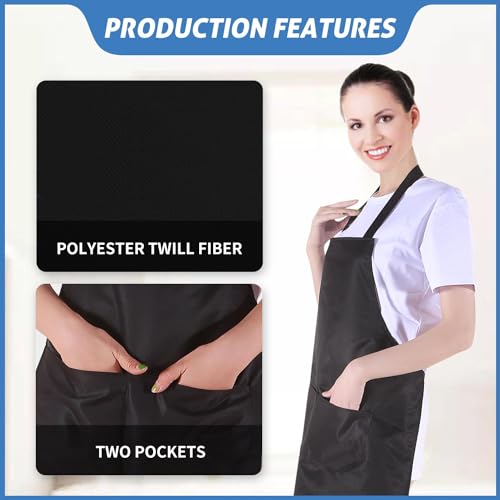 8/12/24 Pack Plain Bib Aprons Bulk, Black Commercial Apron with 2 Pockets, Unisex Apron for Adults Painting BBQ (Standard / 8 Pack)
