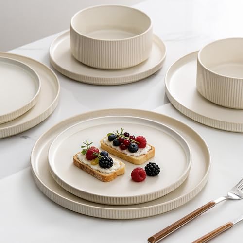 Stoneware Dinnerware Sets for 4 (Matte White / 4-Set(12pcs))