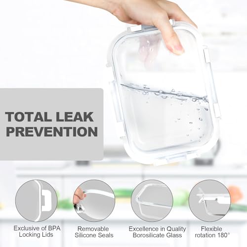 10 PACK 22 OZ Glass Meal Prep Containers Set with Lids (White)