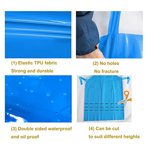 Waterproof Oil Proof Bib Apron Utility Apron Chemical Resistant Apron with Sleeve Work Apron Ultra Lightweight (Blue)