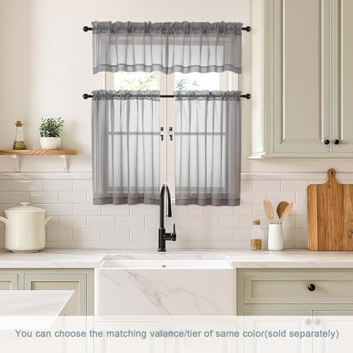 Grey Valances for Windows 14 inch Length 2 Panels (42"W x 14"L (Pack of 2) / Charcoal Grey)