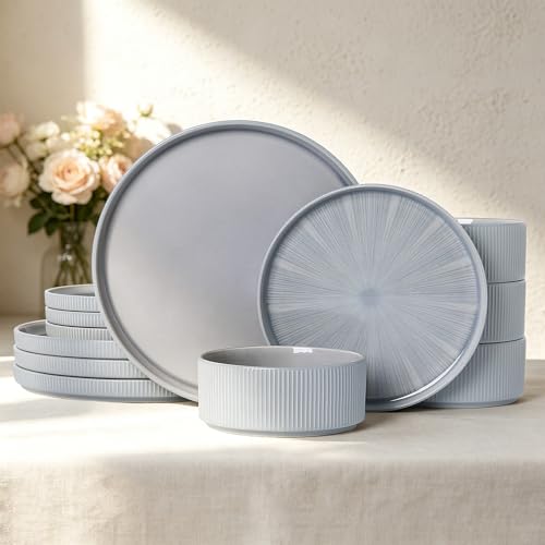 Stoneware Dinnerware Sets for 4 (Light Blue / 4-Set(12pcs))