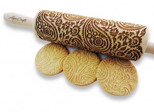 PAISLEY Embossing Rolling Pin with Oriental Pattern. Dough Roller for Embossed Cookies and Pottery by Algis Crafts