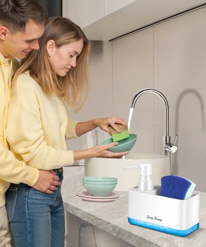 Dish Soap Dispenser with Sponge Holder (White)