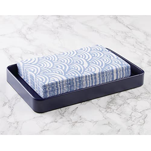 Modern Decorative Metal Guest Hand Towel Tray Holder Organizer for Disposable Paper Napkins (Matte Navy)