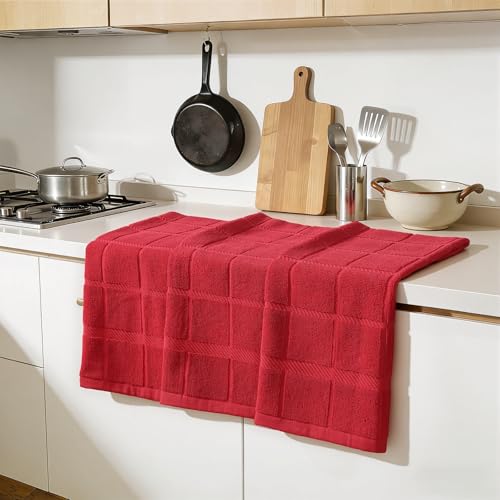 100% Cotton Kitchen Towels 18"x28" (Red / 18 x 28 - 8 Pack)