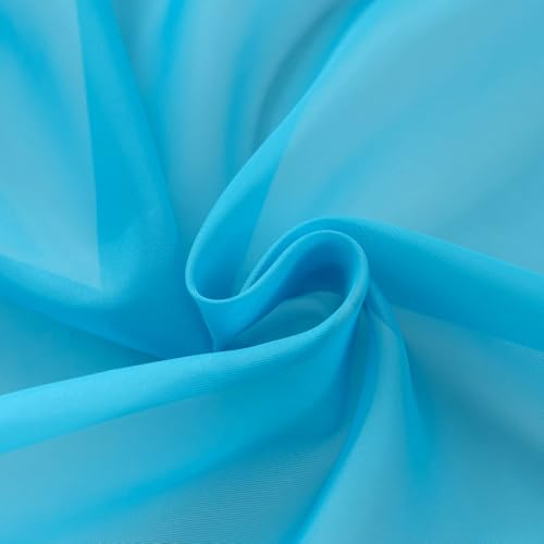 Basic Rod Pocket Sheer Voile Window Curtain Panels Cyan Blue 1 Pair 2 Panels 52 Width 18 Inch Long for Kitchen Bedroom Children Living Room Yard（Cyan Blue (Cyan Blue / 52"W x 18"L (Pack of 2))