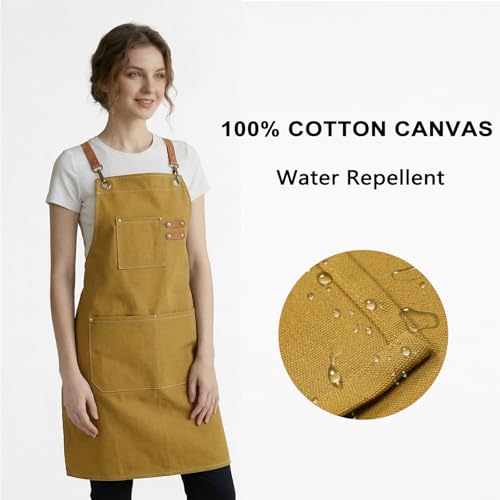 Chef Apron for Women Men with Large Pockets (Brown)