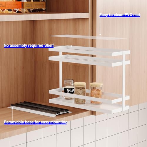 Pull Out Spice Rack Organizer for Cabinet (White(Metal))