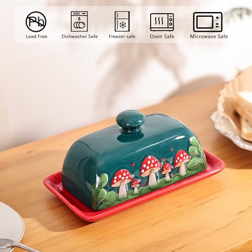 Ceramic Butter Dish with Lids (Red & Green / Standard)