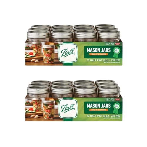 Regular Mouth Glass Mason Jars with Lids and Bands (Half Pint / 8 Ounce (Pack of 24))