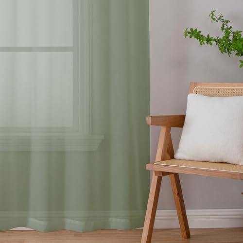 Sage Green Sheer Curtains 78 Inches Long 2 Pcs (Sage Green / 42"W x 78"L (Pack of 2))
