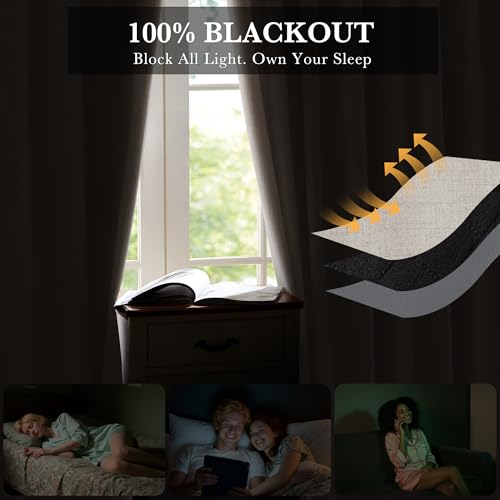 Natural Beige 100% Blackout Curtains 63 Inch Long for Bedroom (Natural Beige / 52"W x 63"L (Pack of 2))