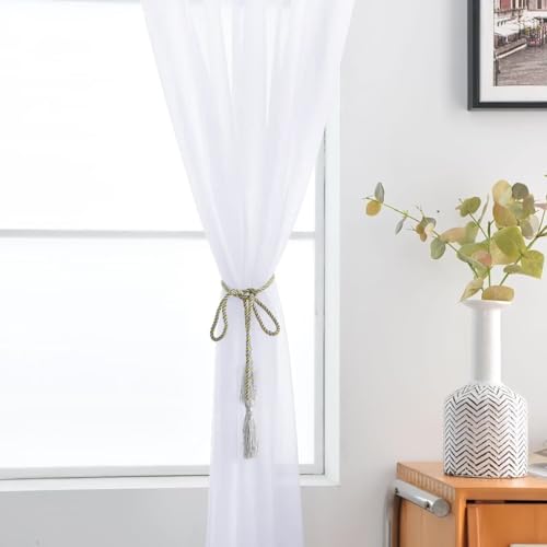 Optical White Sheer Curtains 4 Panels Rod Pocket Semi (Optical White / 52"W x 45"L (Pack of 4))