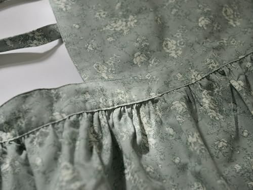 Japanese Cotton Linen Cross Back Work Apron for Women with Pockets Pinafore Dress Smock (03-flower)