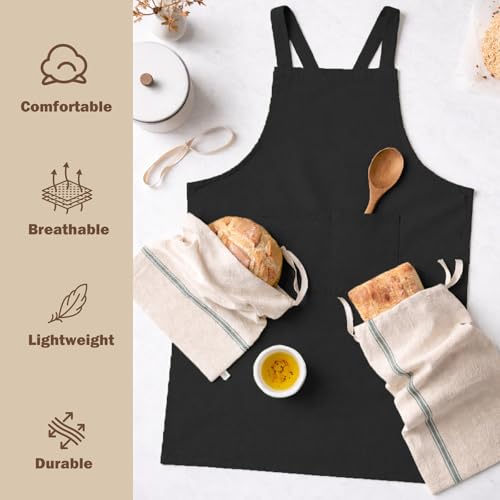 Apron for Women with Pocket Cotton Linen (Black / Small)