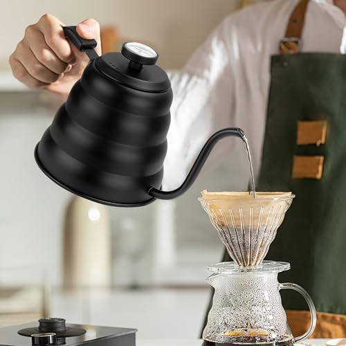 Tea Kettle For Stovetop (Black (with Thermometer) / 1.3 Quarts)