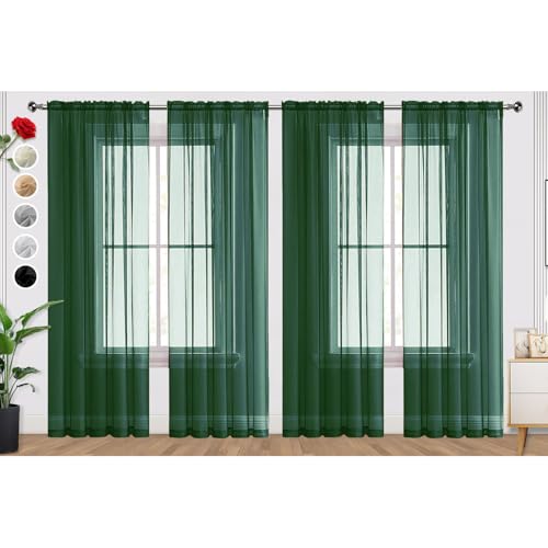Foliage Green Sheer Curtains 4 Panels Rod Pocket Semi (Foliage Green / 52"W x 96"L (Pack of 4))