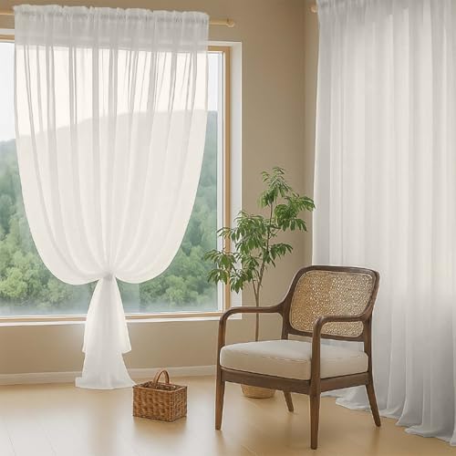 Extra Wide Ivory Sheer Curtains for Window 96 Inches Long 2 Panels Set (59"W x 96"L (Pack of 2) / Ivory)