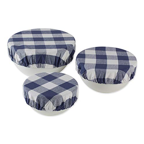 Reusable Cloth Bowl Cover Collection Machine Washable (Farmhouse Plaid, French Blue / 10.25"/8.25"/7.5" Diameter)