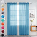 Solid Sheer Rod Pocket Curtain Voile Draperies 2 Panels White Beige Black Grey Ivory 52 Inch Width 96 Inch Long 1 Pair for Kitchen Bedroom Children Living Room Yard (Blue / 52"W x 96"L (Pack of 2))