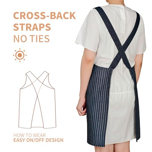 Cross Back Apron with Detachable Towel (Deep Blue (With Towel) / Standard)
